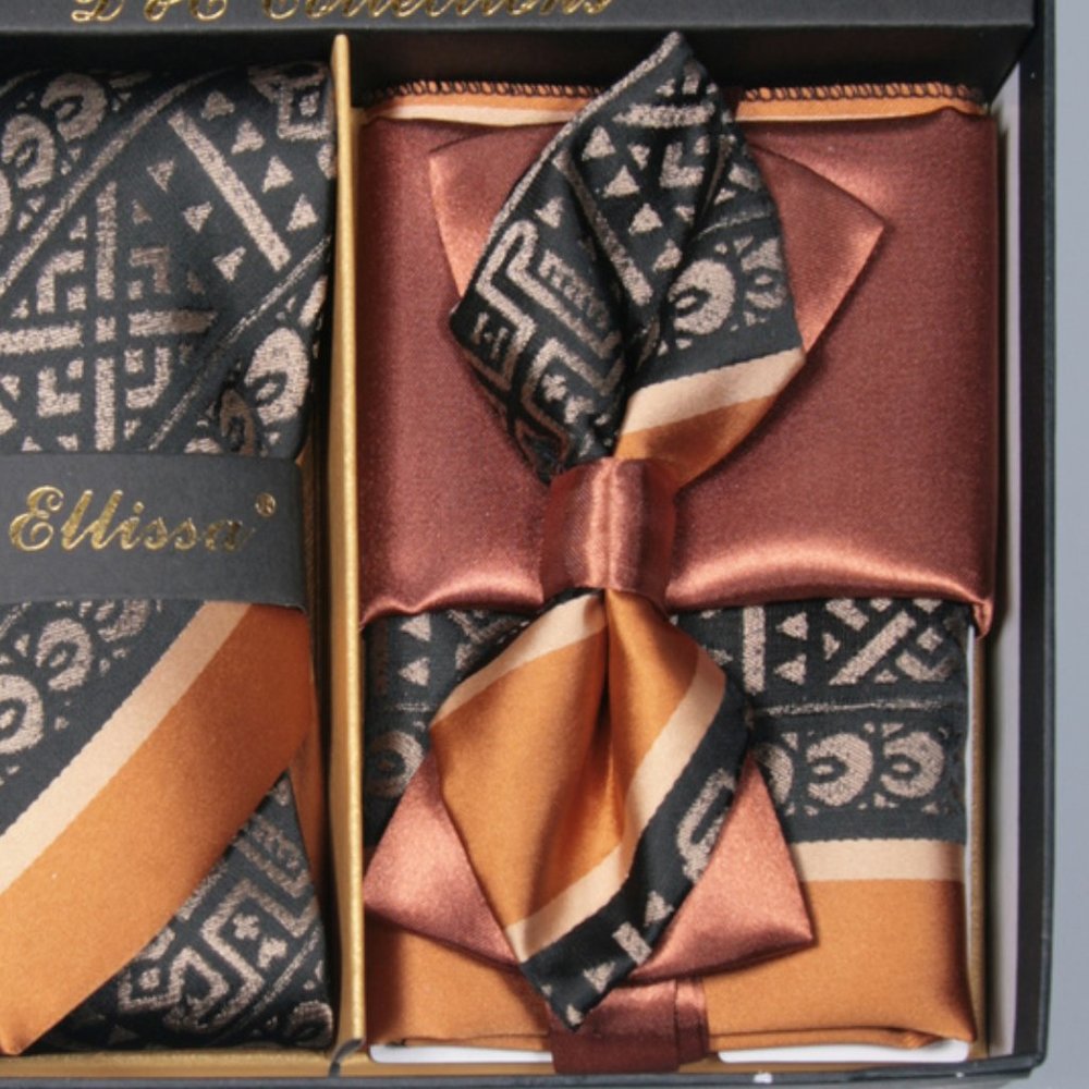 6 Piece Copper Brown Black Necktie & Bow Tie Set - Picture 4 of 6